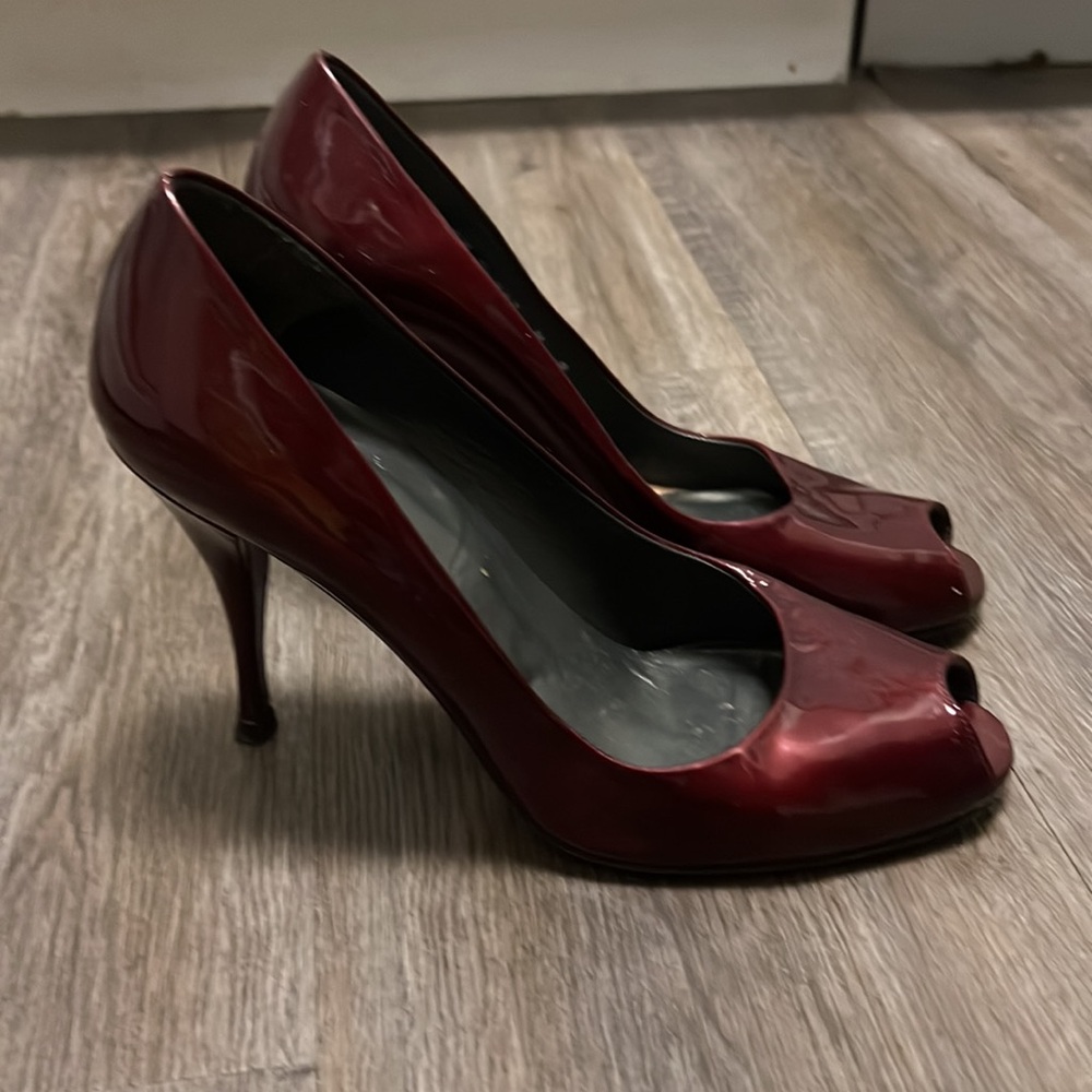 Stuart Weisman Peep Toe Ruby Red Heels - image 2